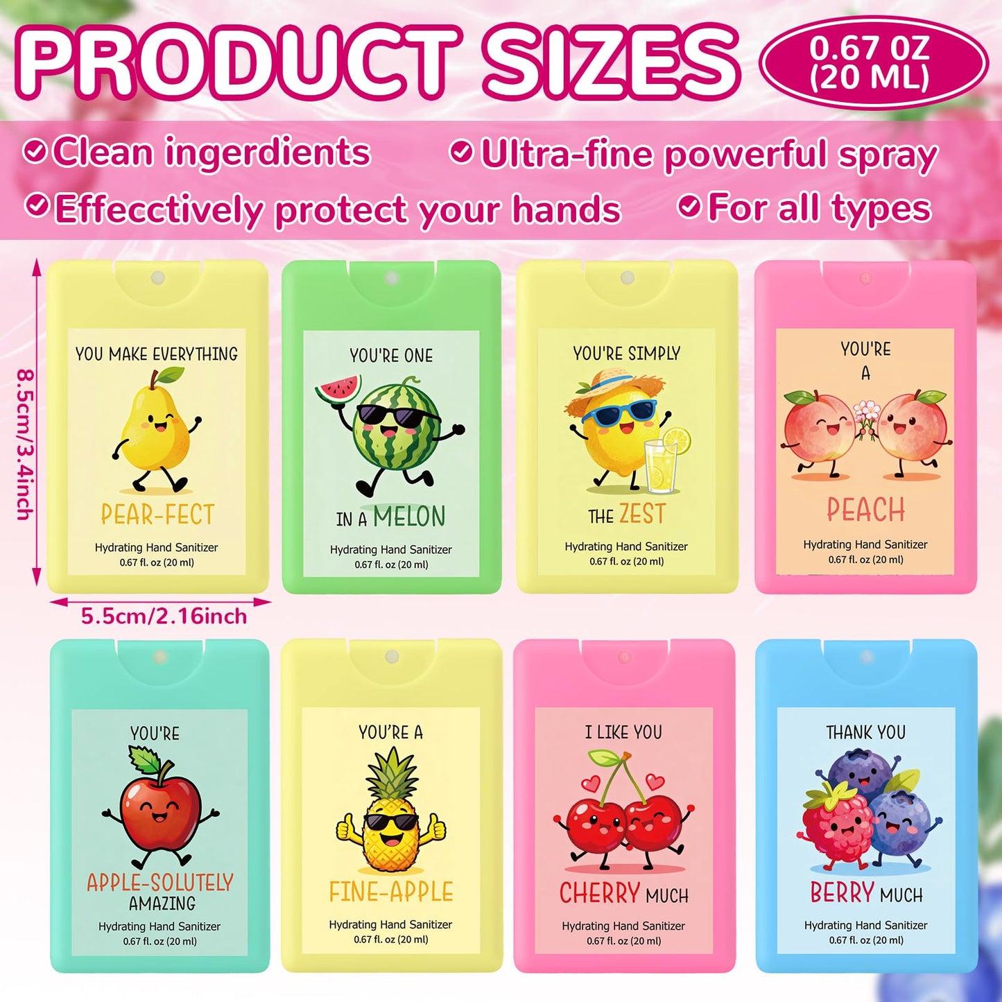 Frienda 24 Pack Funny Hand Sanitizer Spray Bulk Portable Travel Size Hydrating Mist Mini Hand Sanitizer Spray Gift Set for School Teachers Staff Students Nurses Employees Coworker 0.67 Fl oz