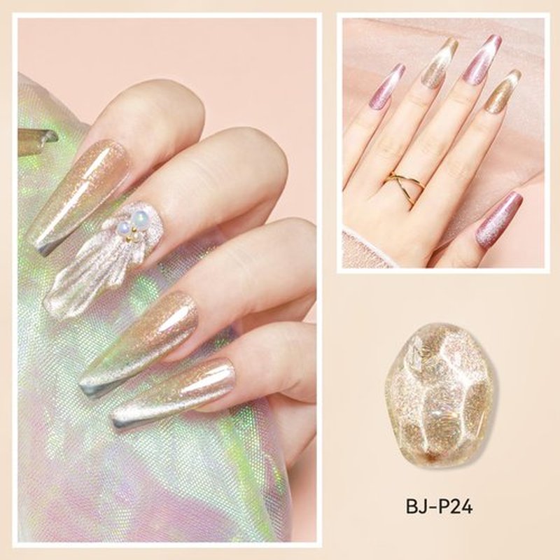 Bevimee Cat Eye Gel Polish 12ML Champagne Gold Magnetic Nail Polish Gel 3 in 1 Step - Glitter Cateye Crushed Ice Effect, Sparkle Crystal Nail Gel Nail Art Polish Soak Off Salon Manicure Gift