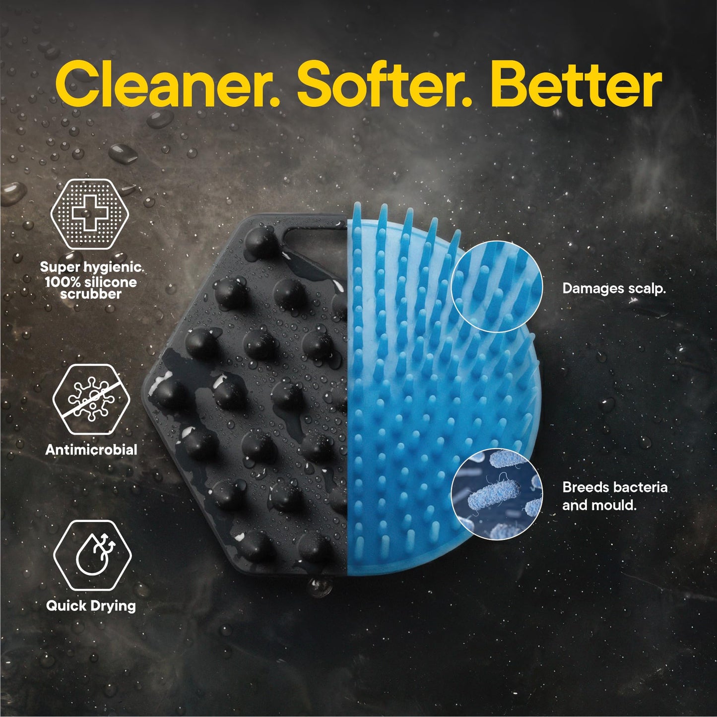 TOOLETRIES Silicone Scalp Scrubber, Shampoo Brush with Hook - Charcoal