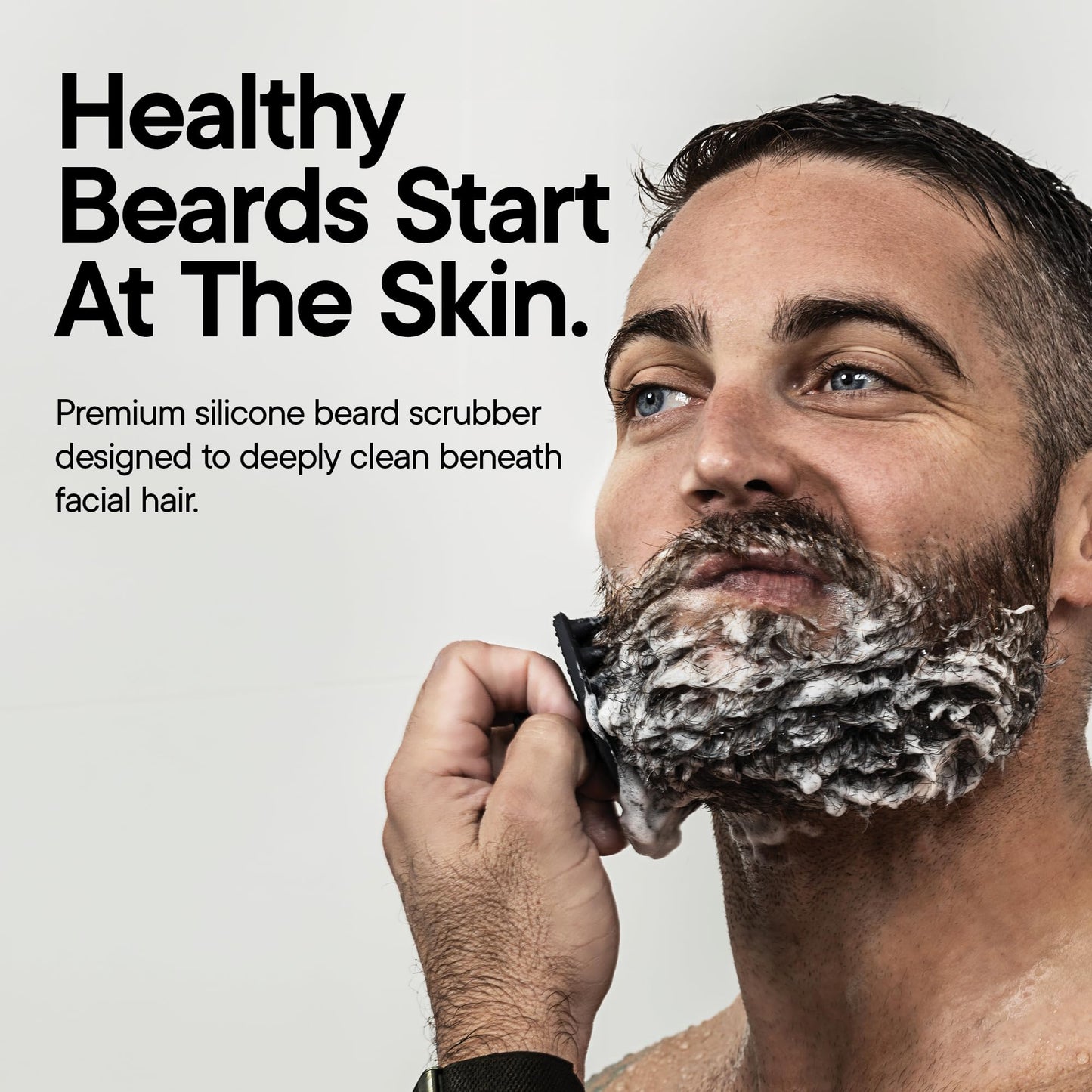TOOLETRIES Premium Silicone Beard Scrubber & Hook for Men, Beard Brush & Exfoliator, Deep Cleans Facial Hair, Removes Beardruff & Oil Build-up. Helps Wash, Shampoo & Beard-Oil Performance - Charcoal