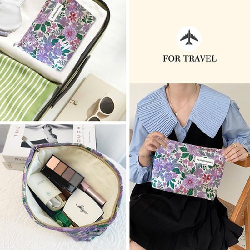 STARDW Aesthetic Makeup Bag for Women Travel Toiletry Bag Large Capacity Makeup Organizer Bag Floral Cosmetic Bags Zipper Pouch