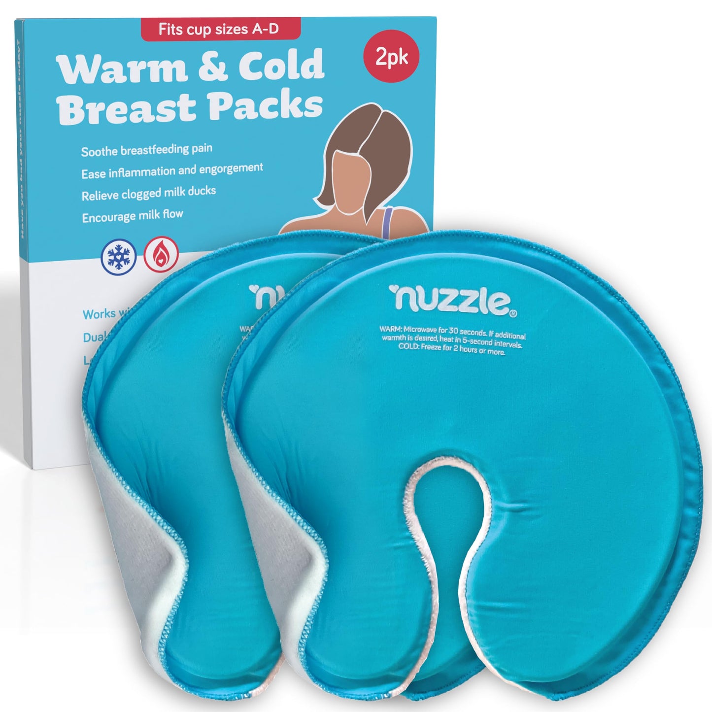Breast Ice Packs for Breastfeeding - Hot & Cold Therapy Pads for Nursing & Clogged Milk Ducts, Mastitis & Engorgement – Boob Surgery Recovery – Soft Dual-Sided Gel Pads – 2 Pack