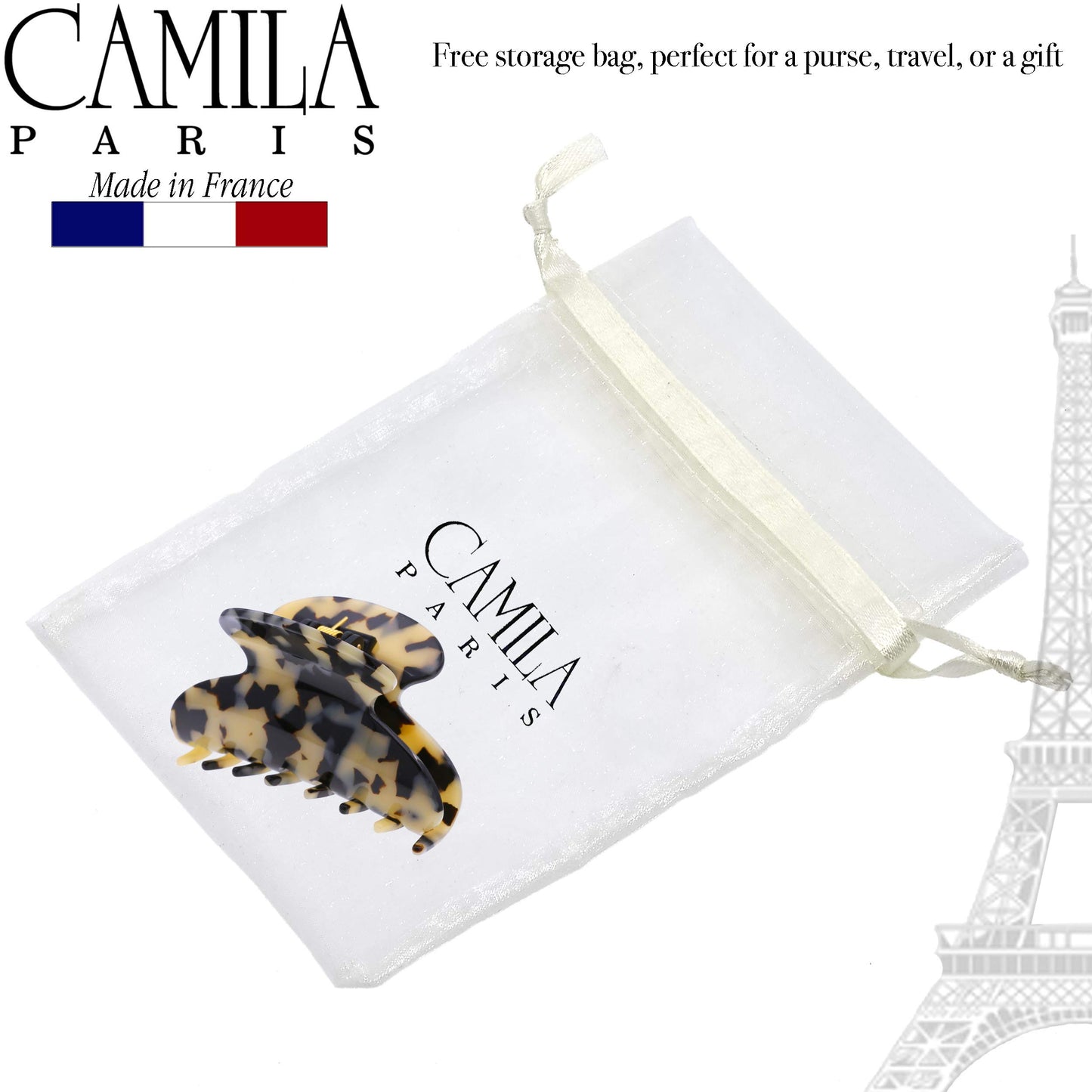 Camila Paris CP3057 French Hair Clip for Women, Ivory Tokyo, for Thick Hair for Long Curly Wavy Hair, Girls Hair Claw Clips Jaw, Styling Hair Accessories for Women, Strong Hold Grip, Made in France