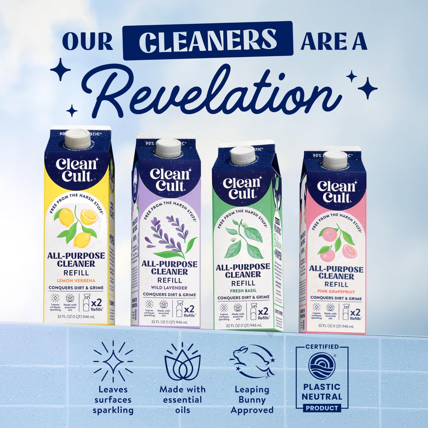 Cleancult - Lemon Verbena - All Purpose Cleaner - Refillable Aluminum Bottle - Cleaner Spray that Removes Dirty & Grime - 16 oz - 1 Pack