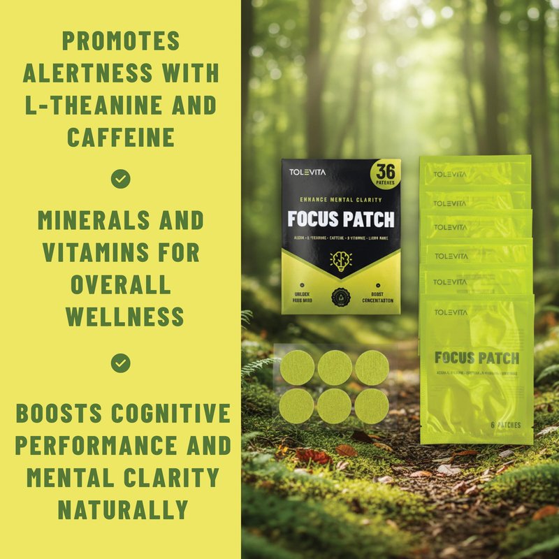 TOLEVITA Focus 36 pcs Patches – Mental Clarity & Energy - ALCAR, L-Theanine, B-Vitamins, Lion’s Mane – Convenient On-the-Go Patches