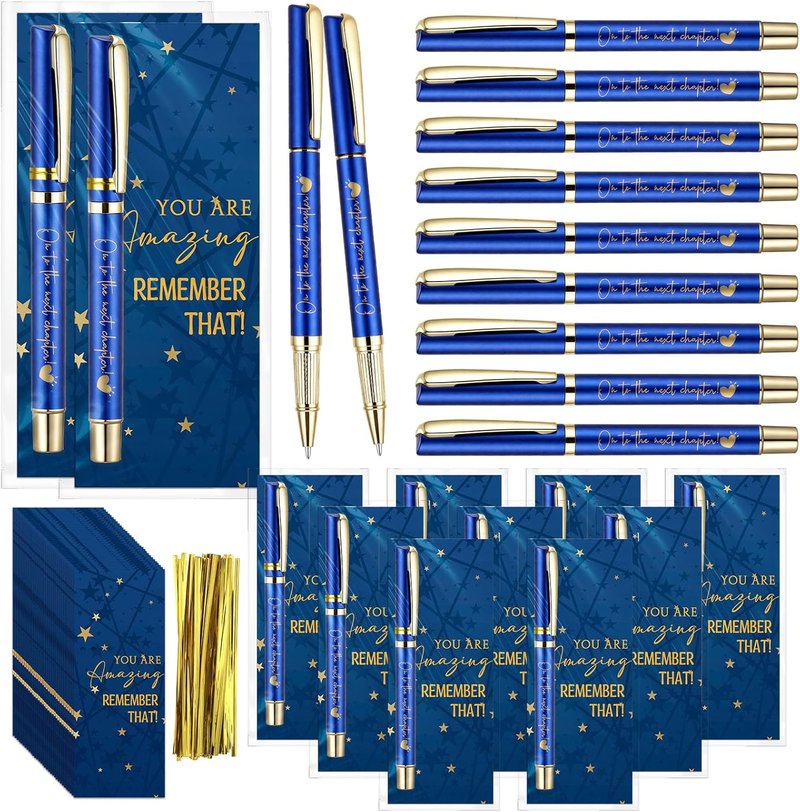 Graduation Pen Gift Set - 90 Pcs Class of 2026 Party Favors | 30 Ballpoint Pens, Inspirational Cards & Bags - Blue