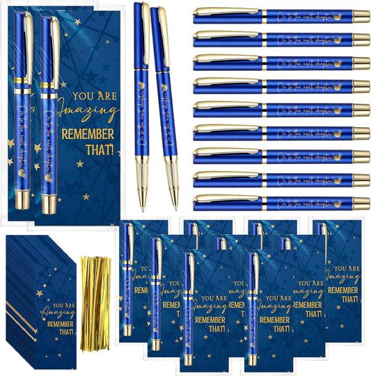 Graduation Pen Gift Set - 90 Pcs Class of 2026 Party Favors | 30 Ballpoint Pens, Inspirational Cards & Bags - Blue