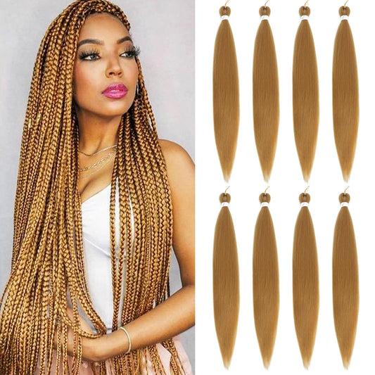 27 Honey Blonde Braiding Hair Pre Stretched 27 Braiding Hair Prestretched Braiding Hair Professional Honey Blonde Hair for Braiding Synthetic Box Braids Crochet Braids Hair Yaki Texture(30Inch,8packs)
