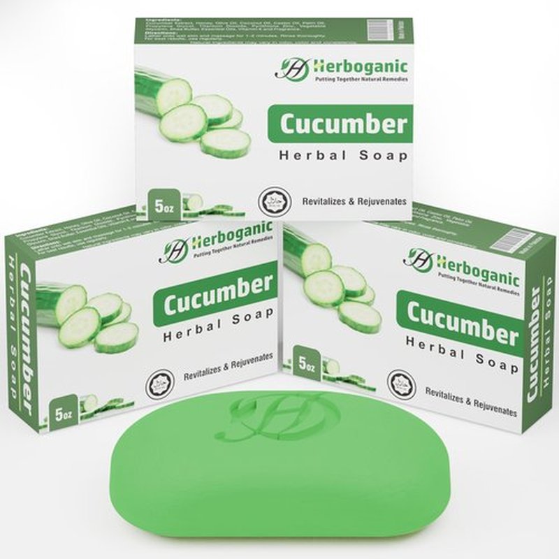 HERBOGANIC Cucumber Herbal Soap | Pack of 3 of 5oz soap Bar | Natural Bar Soap for Face and Body | Hydrating and Nourishing | Suitable for Men and Women