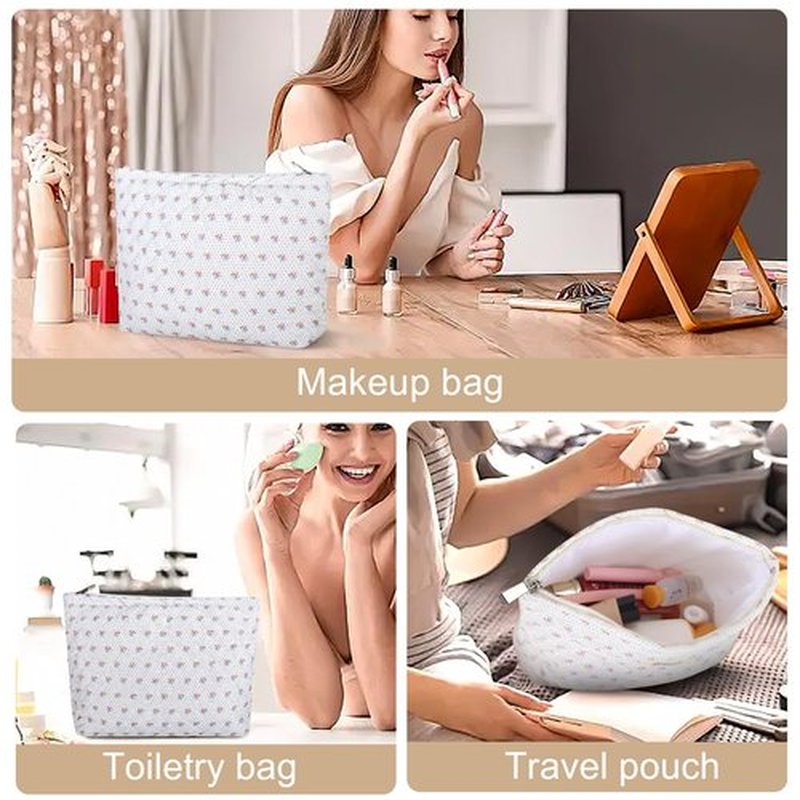 Wudimeitt Cosmetic bag Makeup bag Preppy Cute Corduroy Toiletry bag for women travel essentials (Pink small flower)