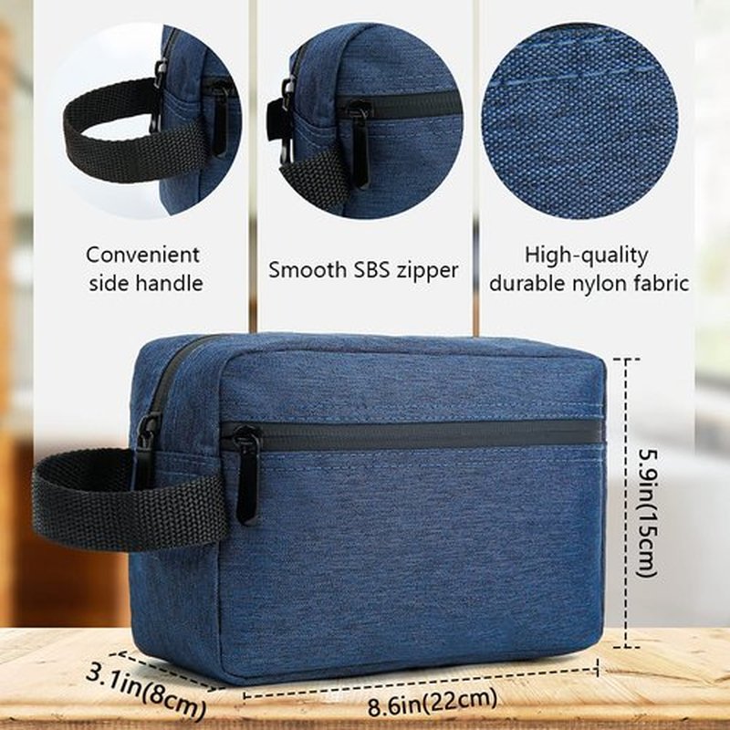 FUNSEED Travel Toiletry Bag for Women and Men, Water-resistant Shaving Bag for Toiletries Accessories, Foldable Storage Bags with Divider and Handle for Cosmetics Brushes Tools (Blue)