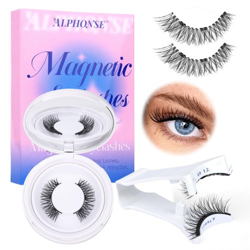Reusable Magnetic Eyelashes without Eyeliner Cat Eye Magnetic Lashes with Clamp Natural Glueless False Eyelashes with Applicator ALPHONSE pestañas postizas magneticas