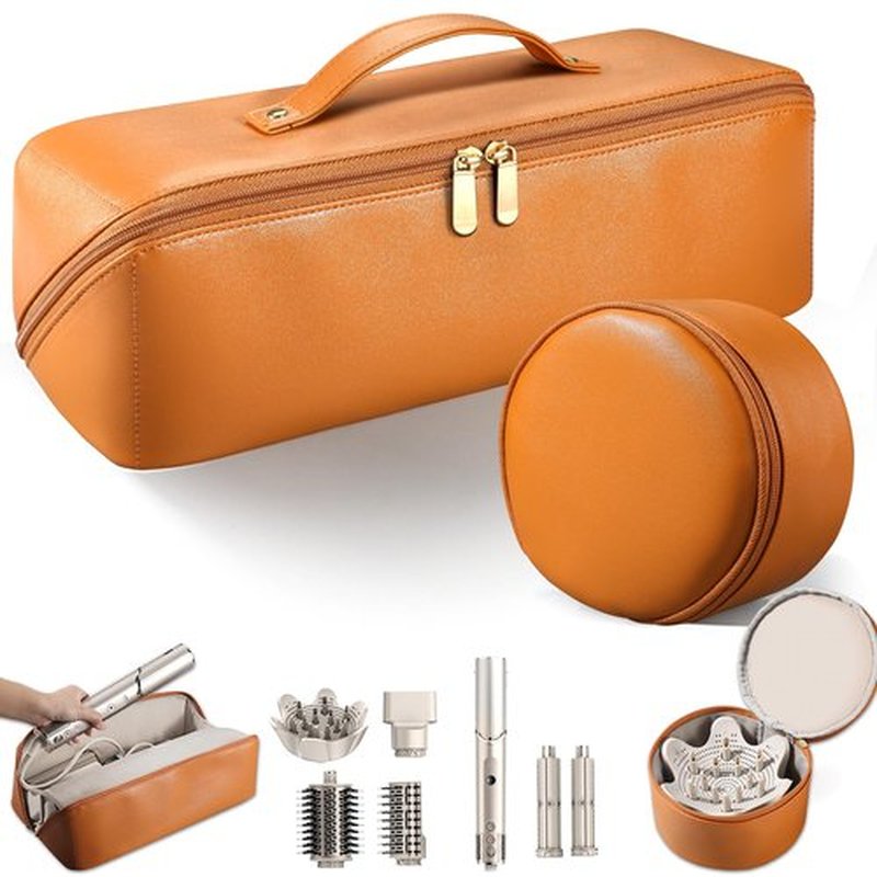 Travel Carrying Case for Shark Flex Style, Hair Dryer Storage Case for Shark HD430,435,440BK Styler and Attachments, Waterproof PU Leather Organizer Bag, 2-in-1 Multifunctional Hair Tool Bag, Brown