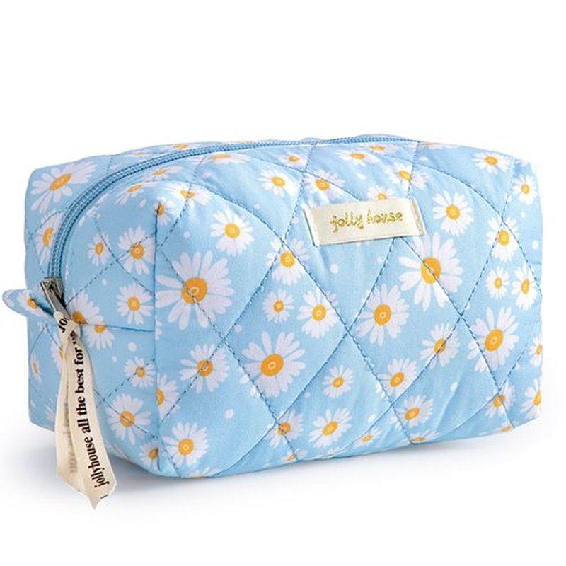 HBselect Quilted Makeup Bag Cute Makeup Bag Organizer Travel Cosmetic Bag Aesthetic Coquette Cotton Floral Make up Bag Toiletry Bags for Women Girls