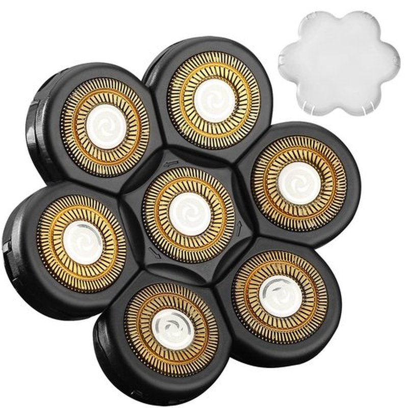 Universal 7 Blades Head Shaver Replacement Heads for Head Shaver and Other Brands Shaver, 7 Heads Head Shaver Bald Shaver Beard Electric Razor Shaver Head (Gold+Black)