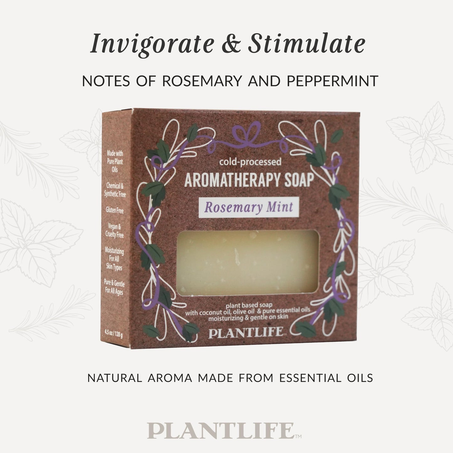 Plantlife Rosemary Mint 3-Pack Bar Soap - Moisturizing and Soothing Soap for Your Skin - Hand Crafted Using Plant-Based Ingredients - Made in California 4.5oz Bar