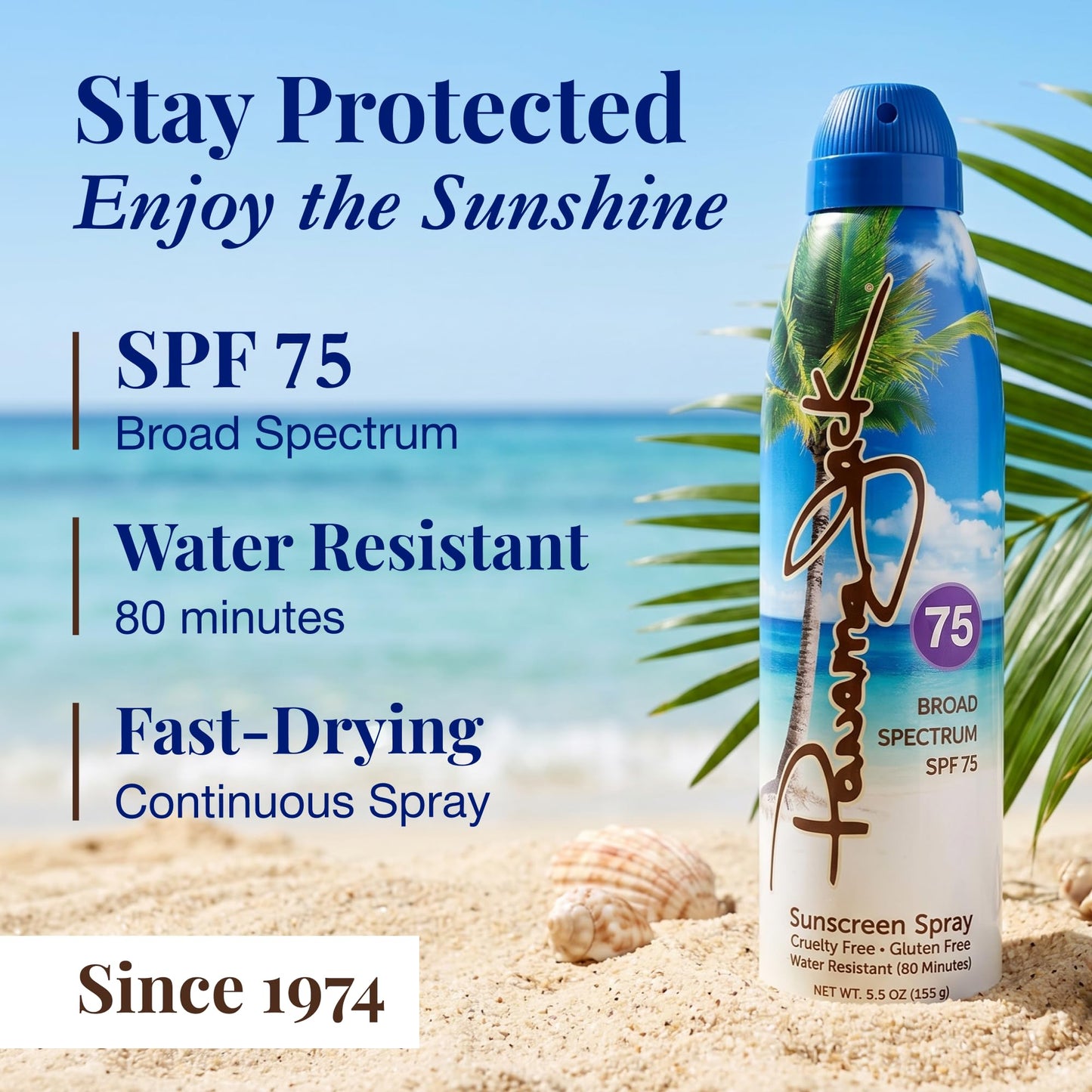 Panama Jack Continuous Spray Sunscreen - SPF 75, Broad Spectrum UVA/UVB Protection, PABA, Paraben, Gluten & Cruelty Free, Water Resistant (80 Minutes), 5.5 OZ