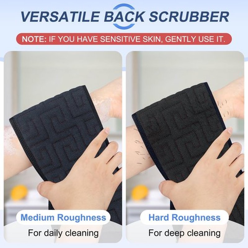 dodiff Exfoliating Back Scrubber for Shower, Double-Sided Widened Back Scrub Washcloth with Handles for Use in Shower, 39 Inches Body Exfoliator Bath Tool to Clean Your Body Deeply for Men & Women
