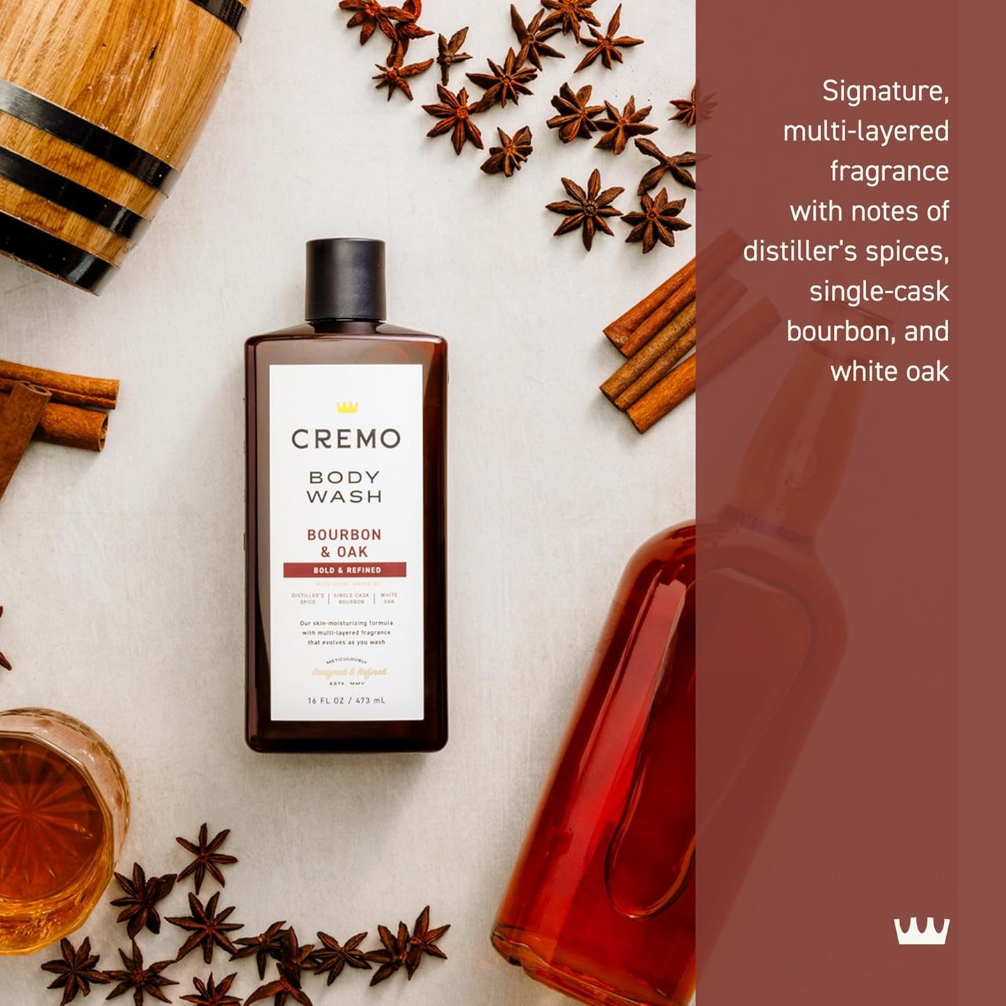 Cremo Body Wash for Men - Rich-Lathering Bourbon & Oak | 16 Fl Oz
