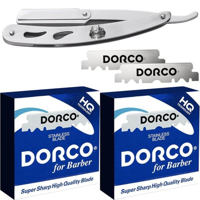 The Shave Factory Straight Edge Razor Kit (Matte / 200 Dorco Single Edge Razor Blades Blue)