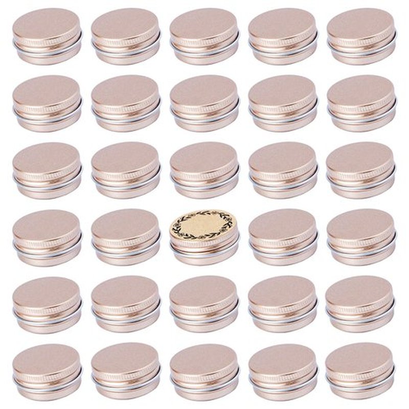 0.5 oz Screw Top Aluminum Tin Jar with Screw Lid and Blank Labels (Champange - Pack of 32)