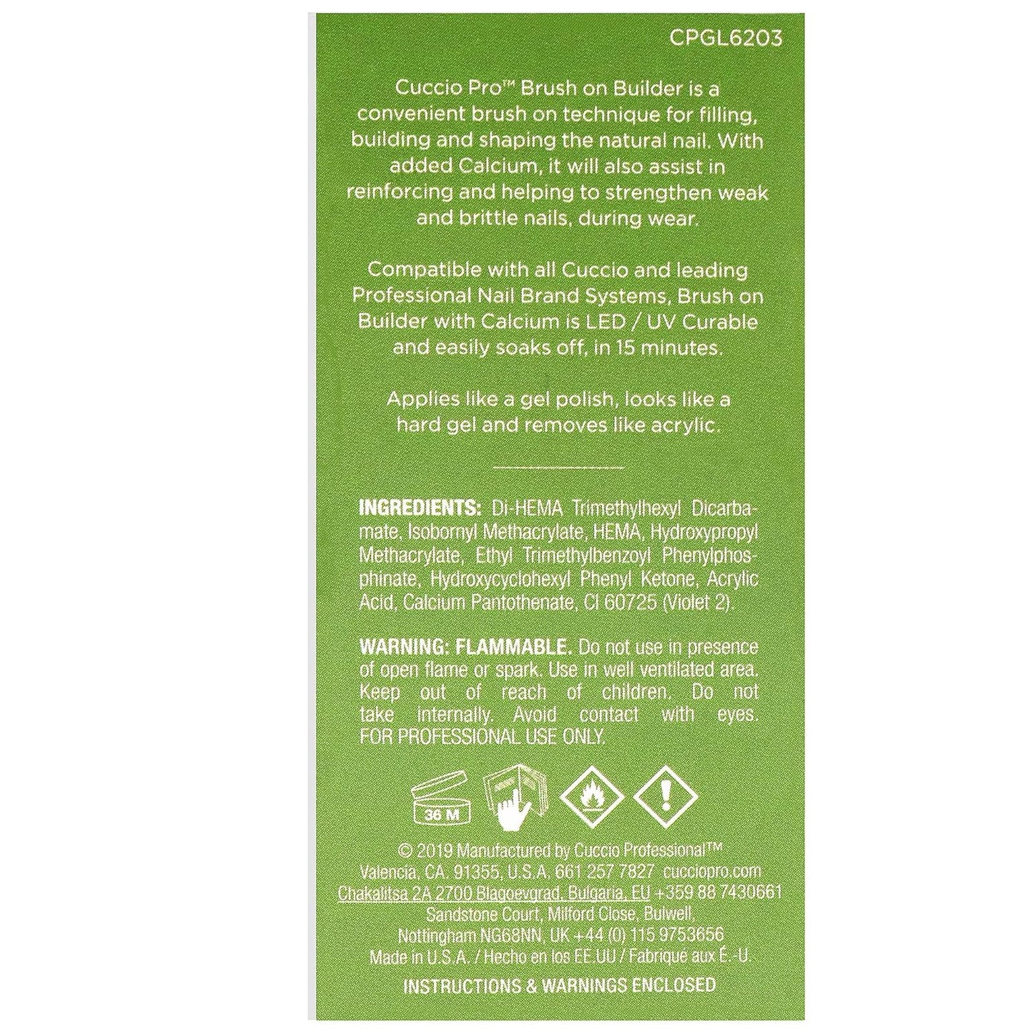 Cuccio Pro Brush-On Builder Gel with Calcium - LED and UV Self-Leveling Lightweight Formula - Soak-Off Gel with Hard Gel Strength - Chip-Resistant - Clear - 4 oz (118mL)