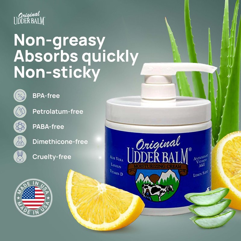 Udder Balm - Extra Thick Moisturizing Cream for Dry Skin & Cracked Heels | 16 Fl Oz with Aloe Vera
