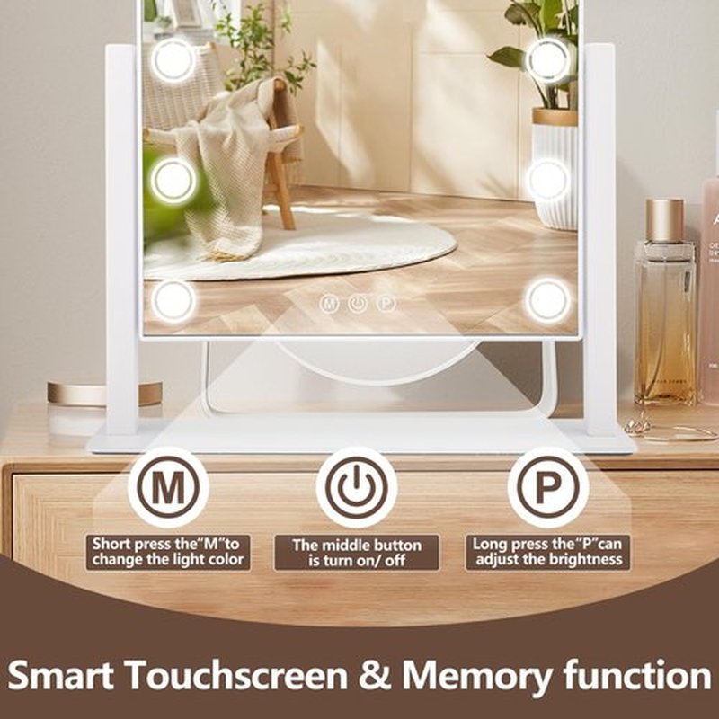 SLIMOON Lighted Makeup Mirror, 17"x 14" Hollywood Vanity Mirror with 12 LED Bulbs, 3 Color Lights, and Detachable 10X Magnification Mirror, 1000mAh Rechargeable, Touch Control, 360°Rotation (White)