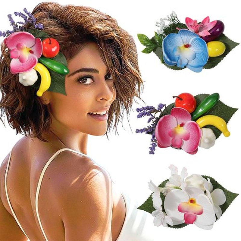 HAIMEIKANG Hawaiian Hair Accessories - 3 Pieces Tropical Flower Hair Clips, Large Artificial Flower Pins for Women, Wedding Hair Piece (#3)