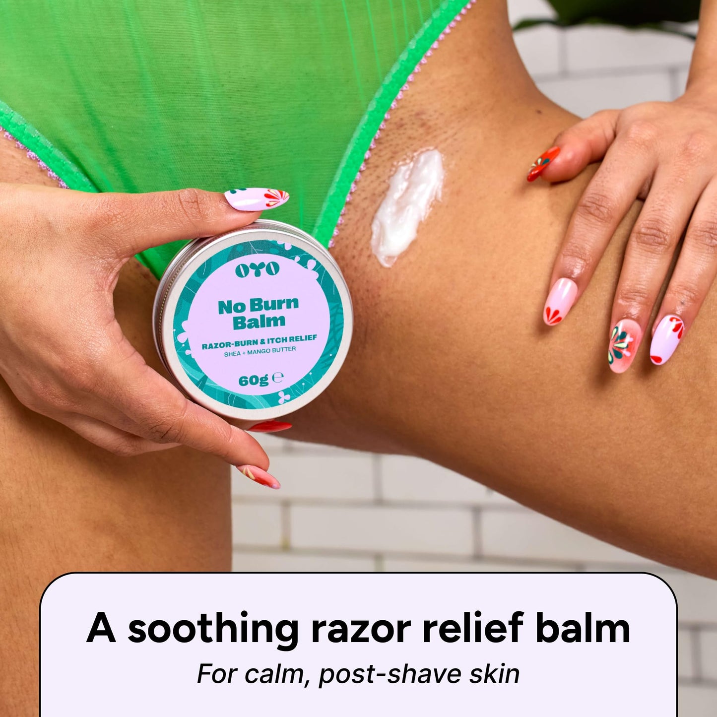 No Burn Balm by OYO – Razor Burn Relief Balm for Bikini Line, Underarms & Intimate Areas, 100% Natural, Fragrance-Free Soothing Formula with Shea Butter, Calendula & Mango Butter, 60 g
