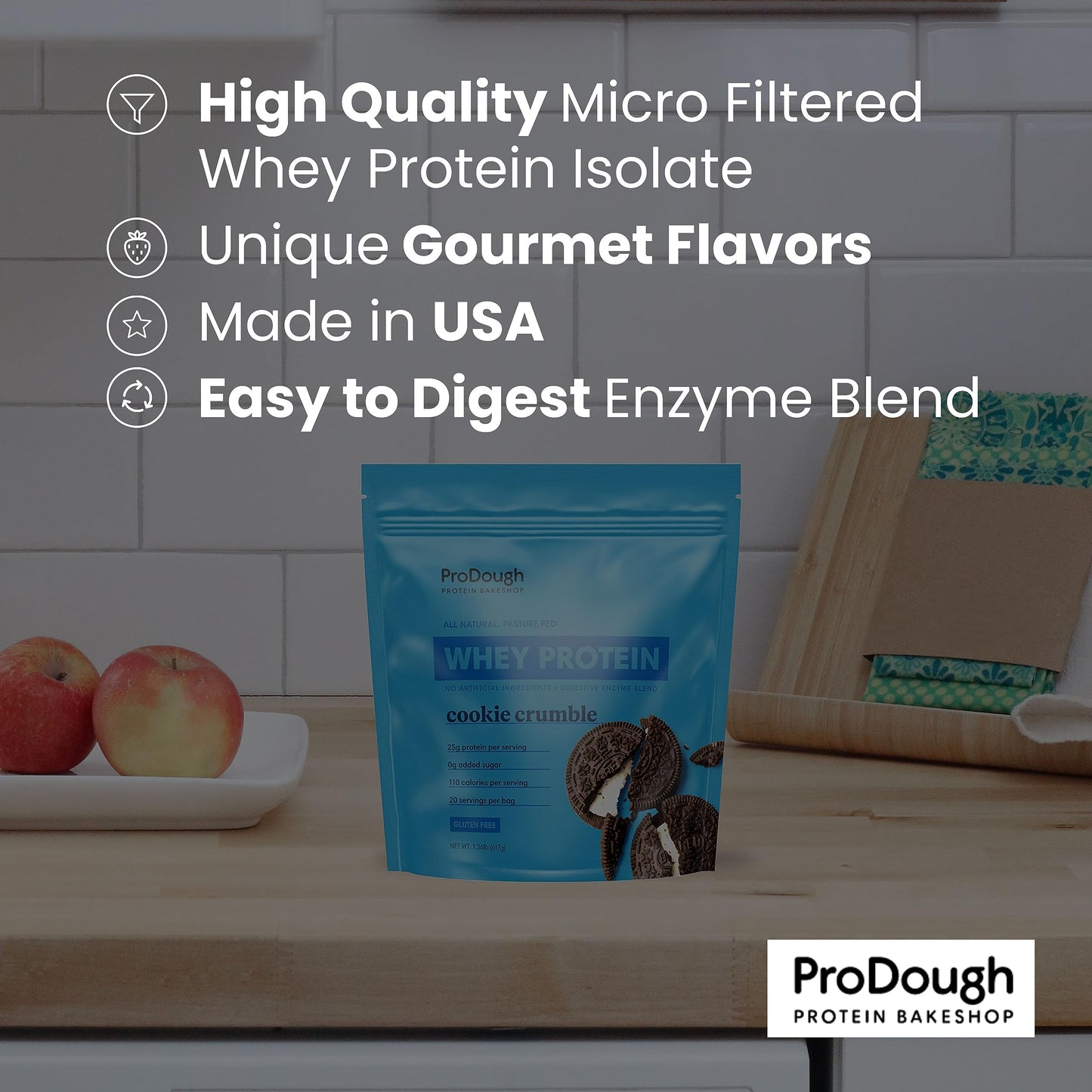 ProDough Gourmet Whey Isolate Hydrolized Protein Powder for Shake Mix- Easy Digest Enzyme Blend, 25g Protein per Serving, Natural Ingredients, Gluten Free, Keto Friendly (Rasberry Cheesecake)