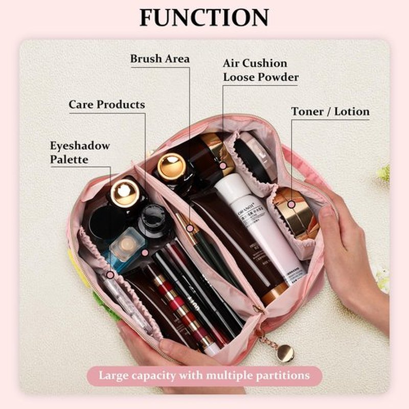 LONEDREAM Stoney Clover Preppy Makeup Bag, Large Capacity Travel Cosmetic Bag, Chenille Letter Open Flat Nylon Stuff Makeup Bag, Preppy Patch Better Belt Everything Makeup Bag, Pink
