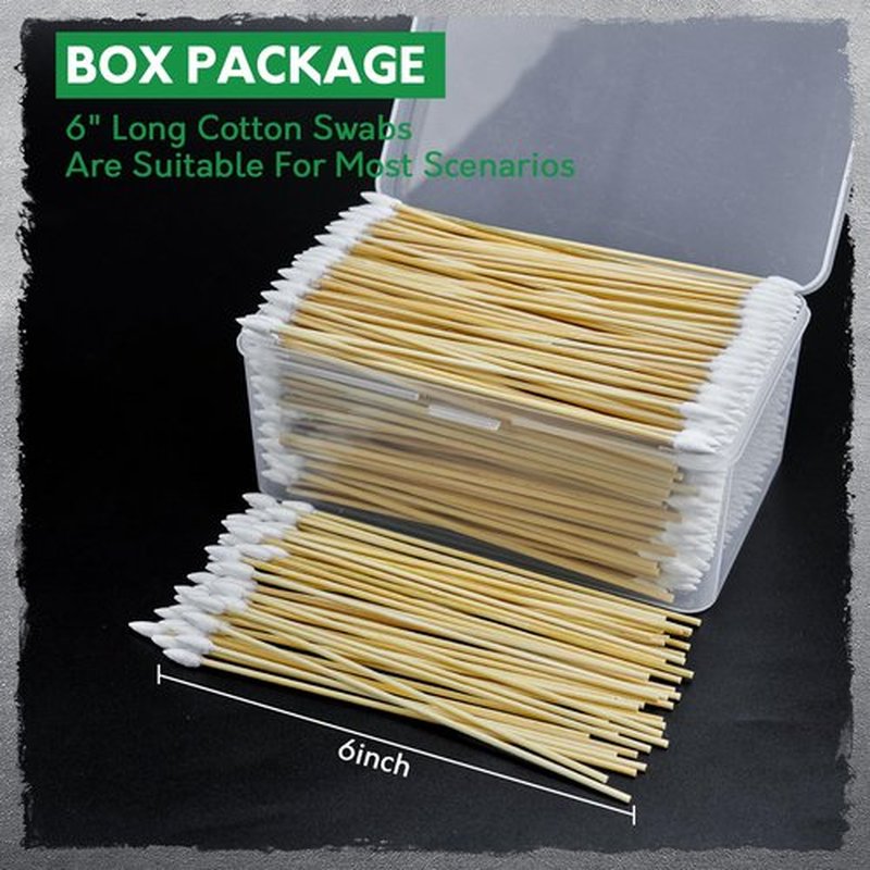 500PCS 6" Long Cotton Swabs in Storage Box - Strong Cleaning Swab with Bamboo Handle - Lint Free Cotton Swabs with Wooden Sticks - Cotton Tipped Applicators for Gun Cleaning, Makeup Removing, Pet Care
