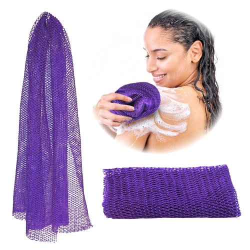 Adeton African Net Cloth, Long Net Sponge, Exfoliating Body Scrubber, Body Exfoliator, 17 Colors, Sapo, Shower Bath Accessories, Back Foot Scalp Scrub, Flat Dead Skin Remover, Body Wash (Purple)