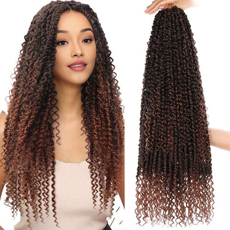 Leeven Passion Twist Hair 24 Inch Boho Style 8 Packs Ombre Brown Pre Twisted Goddess Crochet Passion Twist Pre Looped Bomb Twists Curly Ends Synthetic Braids for Women Girl #T30