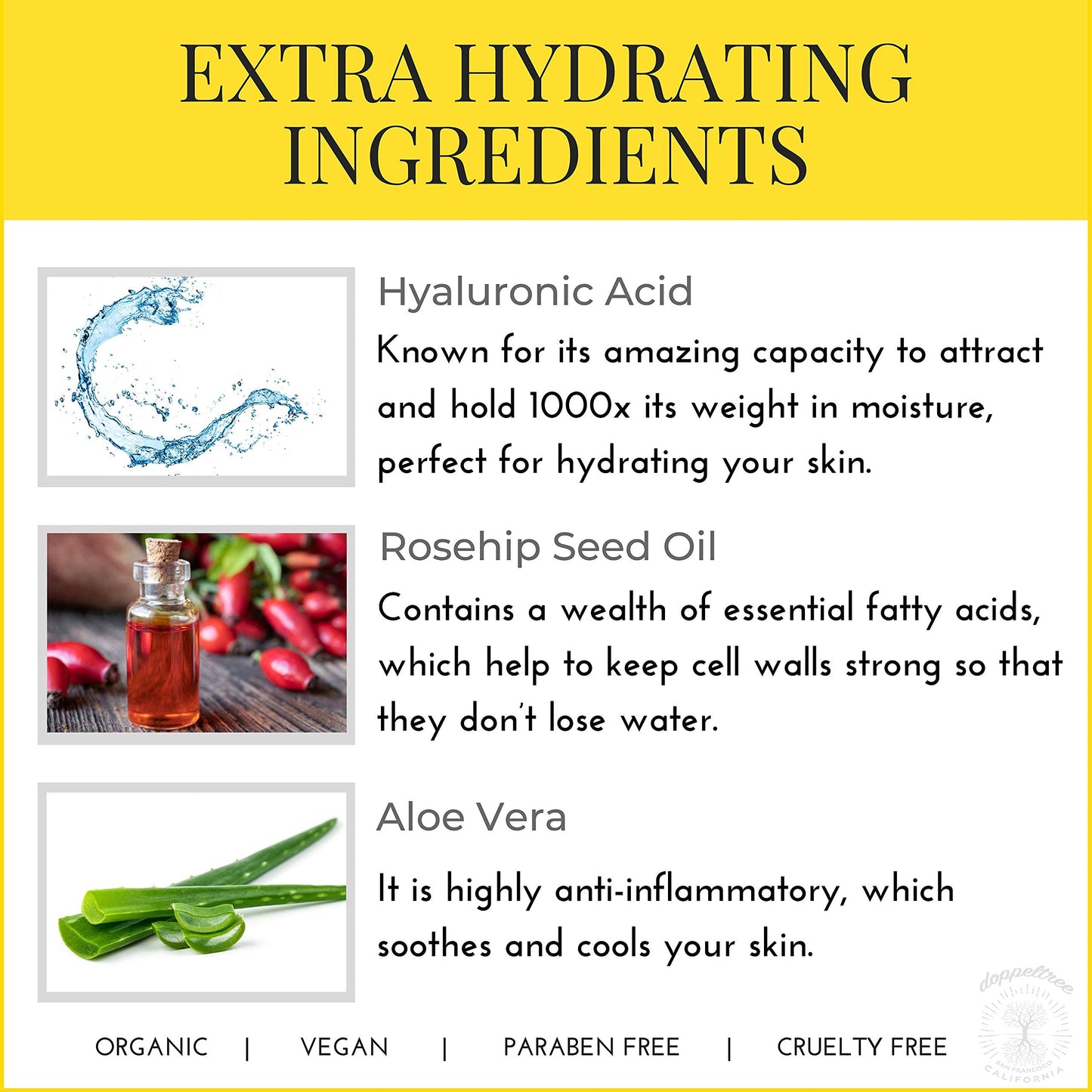 Hydrating Facial Spray Toner with Rosewater, Hyaluronic Acid, Rosehip Seed Oil and Aloe Vera - Mist for Face by Doppeltree - Formulated in San Francisco