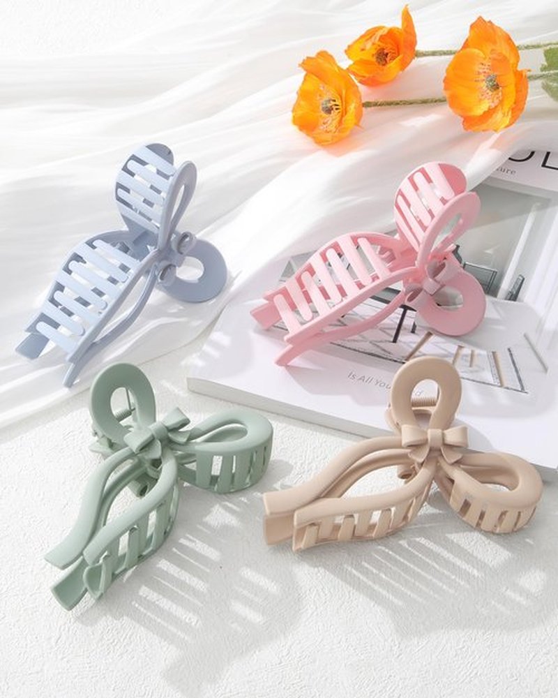 4 PCS Bow Hair Clips for Women Bow Claw Clip 5" Large Hair Claw Clips for Thick and Thin Hair Cute Bows Jaw Clip (Pink + Blue + Green + Dark Apricot)