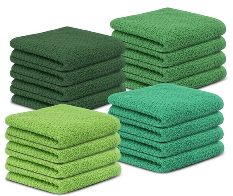 Tukasa Linens 16 Pack Cotton Washcloths for Body and Face, 12x12 Inches, Multipurpose and Lightweight Wash Clothes for Face. Highly Absorbent - Travel and Bath Towel (Green Family)