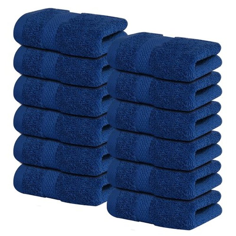 Infinitee Xclusives Premium Wash Cloths for Showering [13x13] – 100% Cotton Washcloths [Pack of 12], Soft and Absorbent Face Towels for Bathroom Wash Clothes, Gym, and Spa |Tranquil Navy|