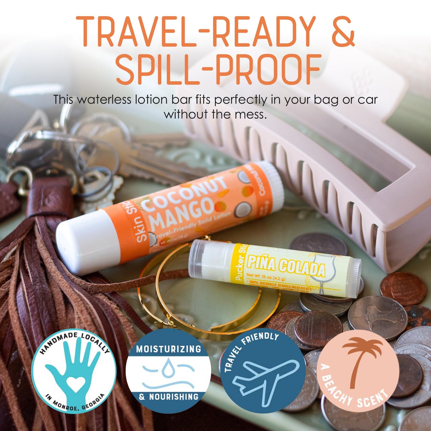 Rinse Bath & Body Coconut Mango Solid Lotion Stick - Natural Lotion Bar with Shea & Cocoa Butter, Deep Moisturizing Travel Skin Stick, Beeswax, Apricot & Avocado Oil, Handmade, 0.5 oz