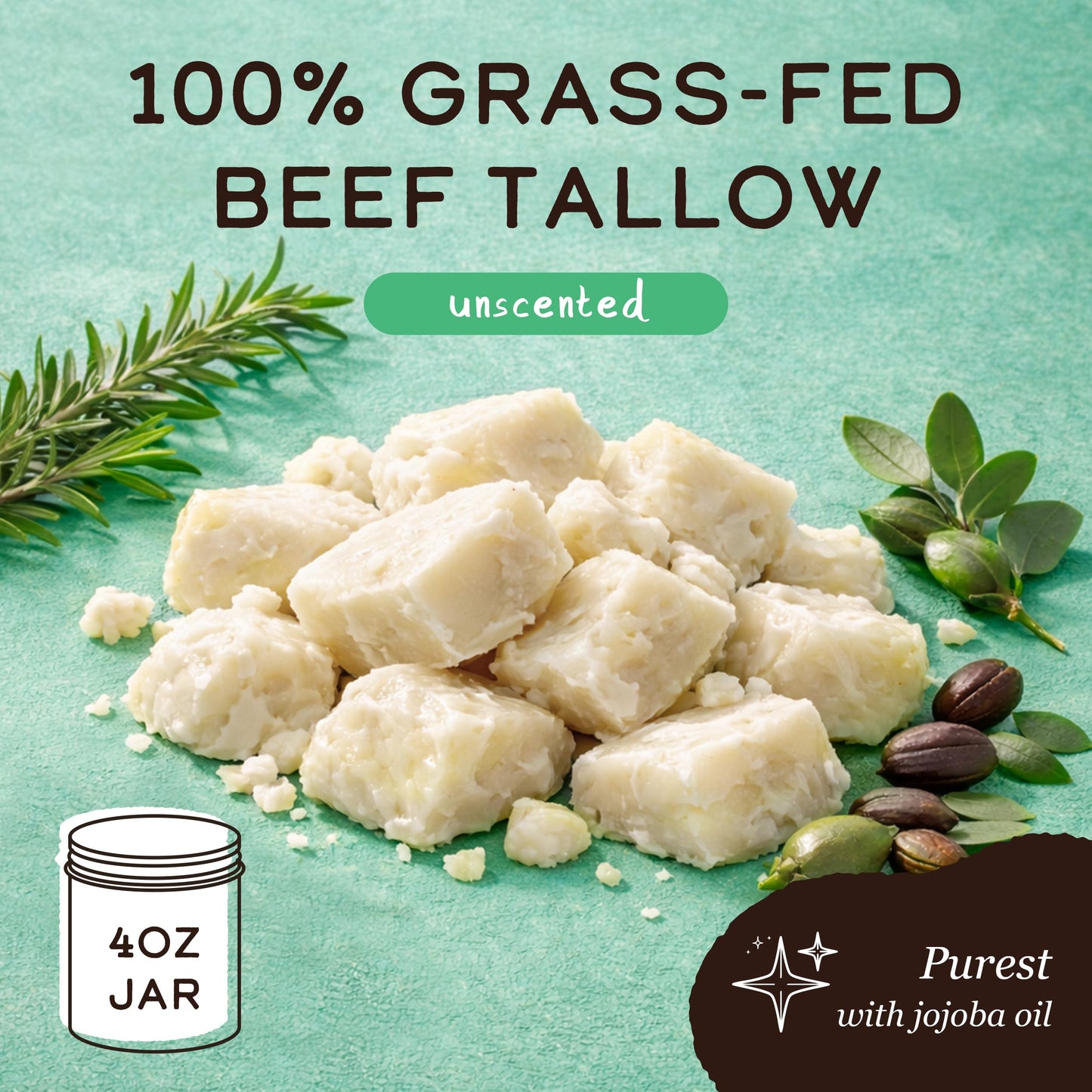 SACRED COW 100% Pure Organic Grass Fed Beef Tallow for Skin Care, Face Moisturizer, Body Butter, Hand Cream - Natural Whipped Tallow & Honey Balm Lotion Cream - Made in the USA - 4oz (UNSCENTED)