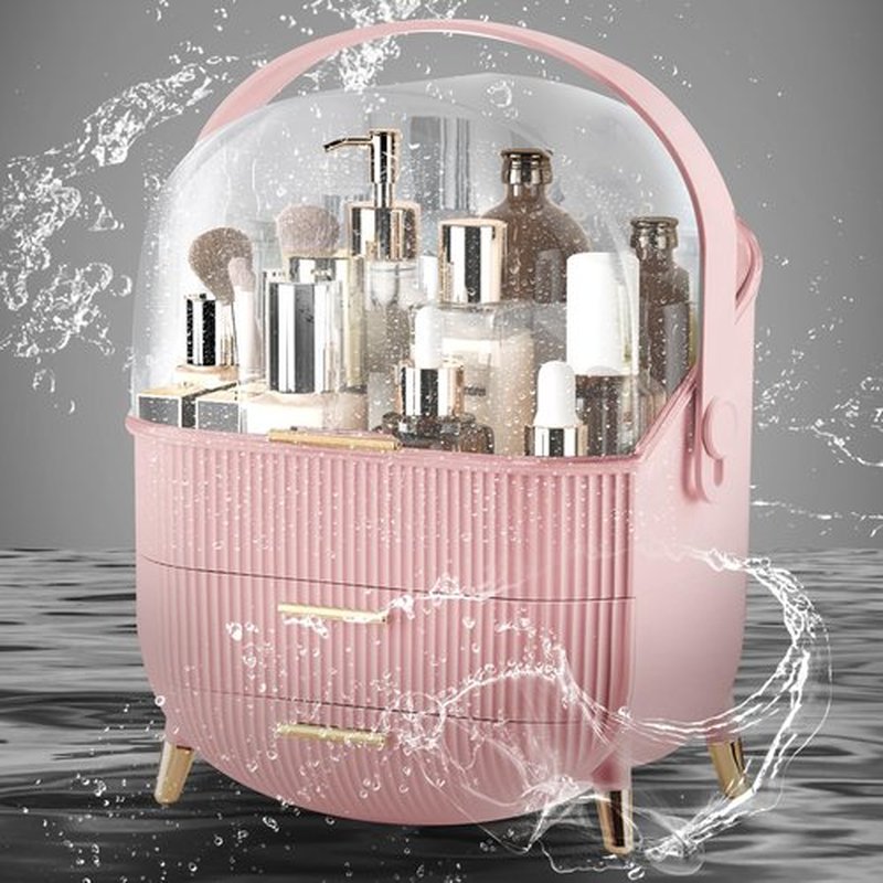 Make up Organizers and Storage, Makeup Organizer for Vanity, Cosmetics Skincare Organizers with Lid and Drawers, Cosmetic Display Cases for Countertop, Bathroom, Ideal Gifts for Women(Pink)