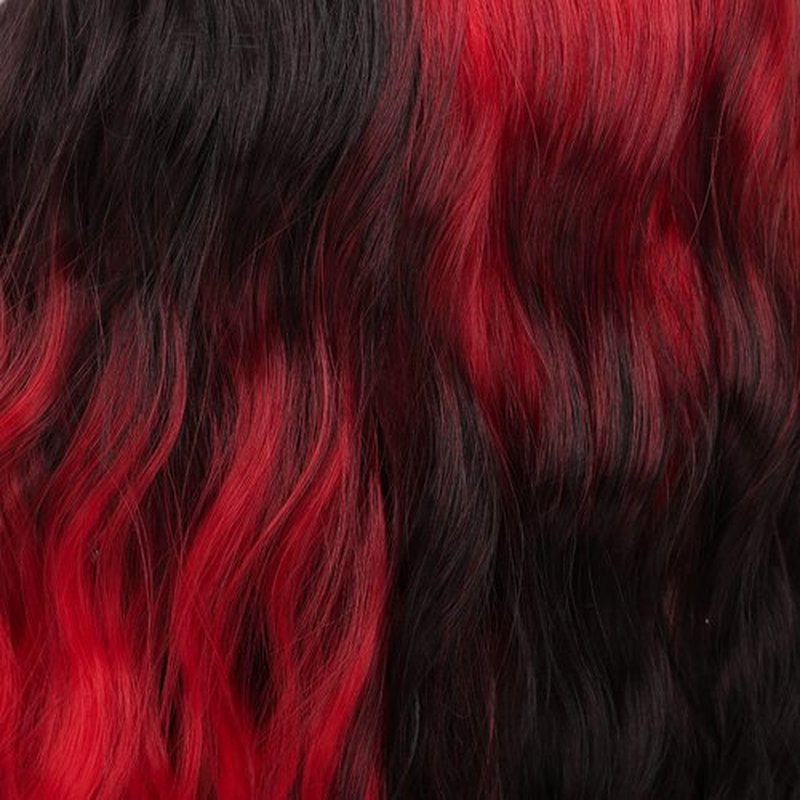 Swiking Half Red Half Black Wigs for Women Long Curly Wave Synthetic Hair Natural Heat Resistant Full Wig for Daily Party Cosplay Halloween（Ombre Red）