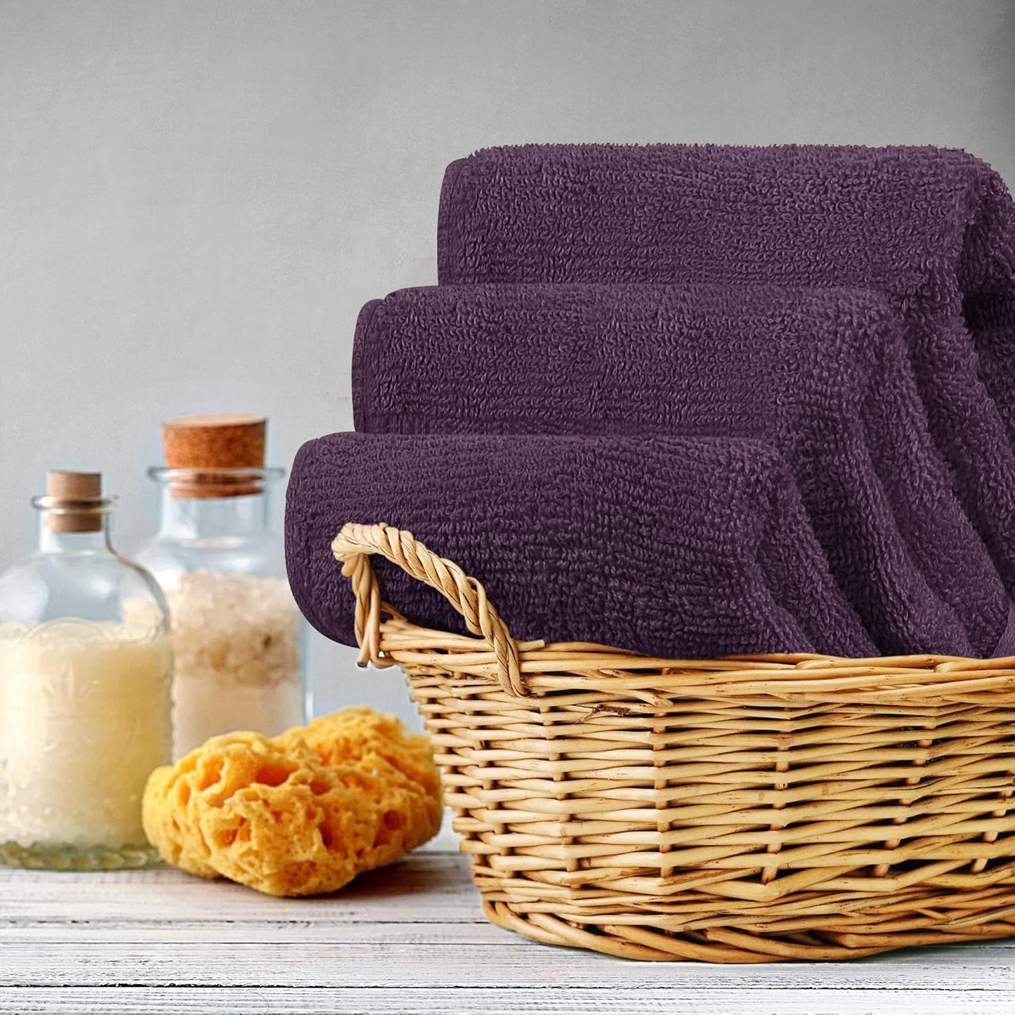 Premium 12-Pack Cotton Wash Cloths - Highly Absorbent & Soft 12x12 for Bathroom, Spa, Gym - Plum