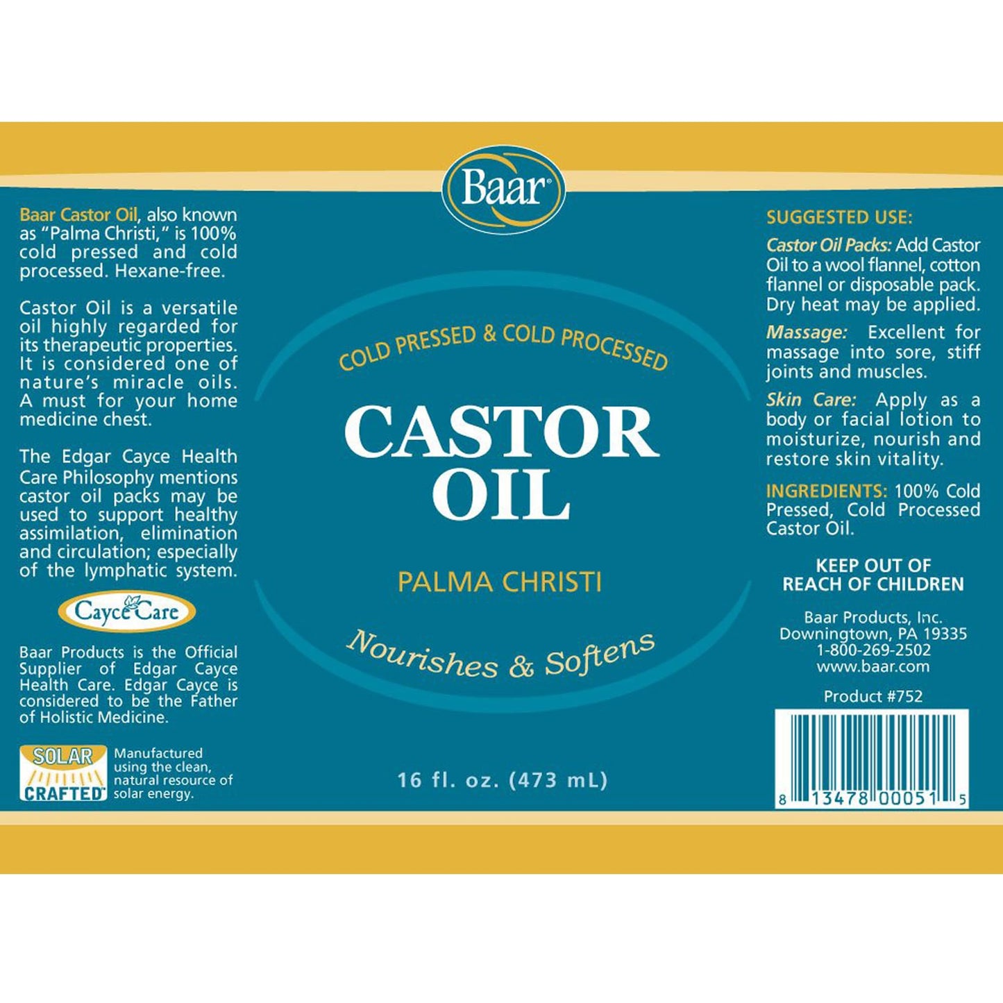 Baar Cold-Pressed Castor Oil, 16 fl oz