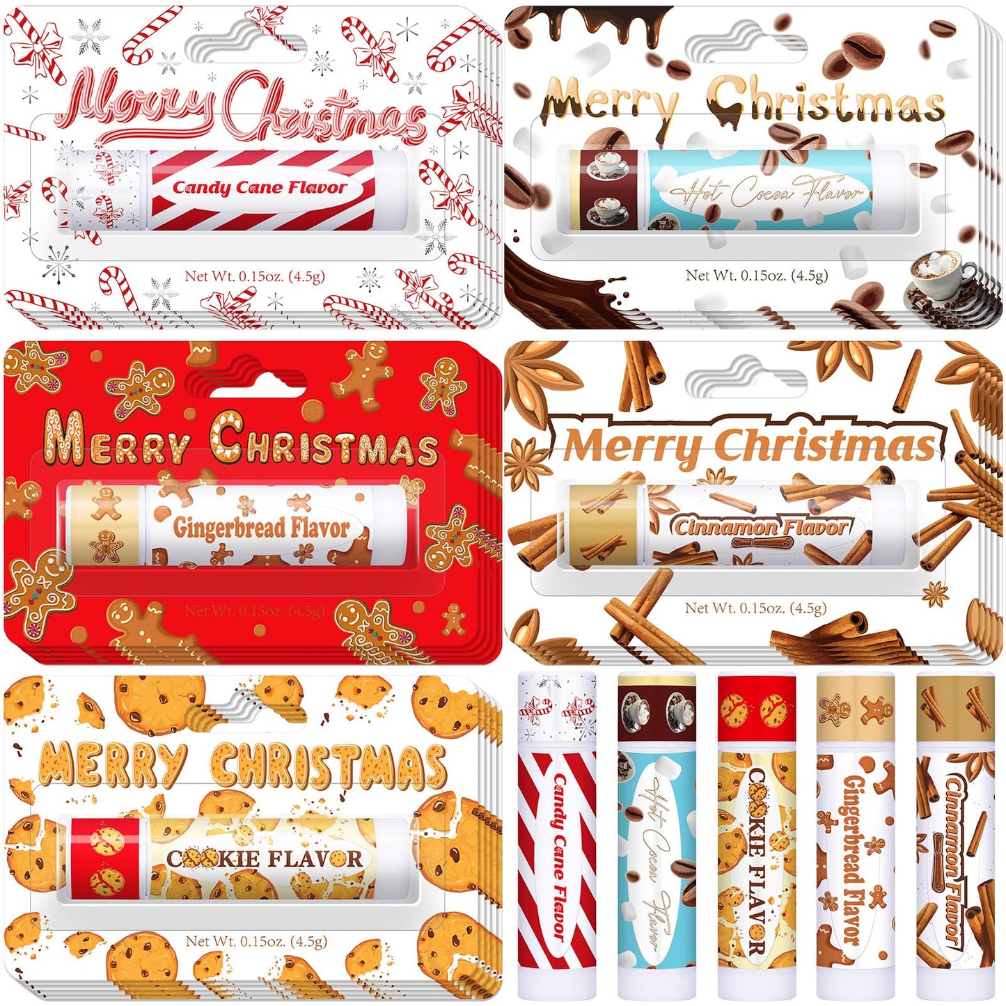 Sacubee 25 Pcs Christmas Lip Balms Bulk Peppermint Candy Flavor Lip Balm Holiday Gingerbread Hot Cocoa Cookie Cinnamon Flavor Christmas Party Gifts Stocking Stuffers for Women Employee Coworkers