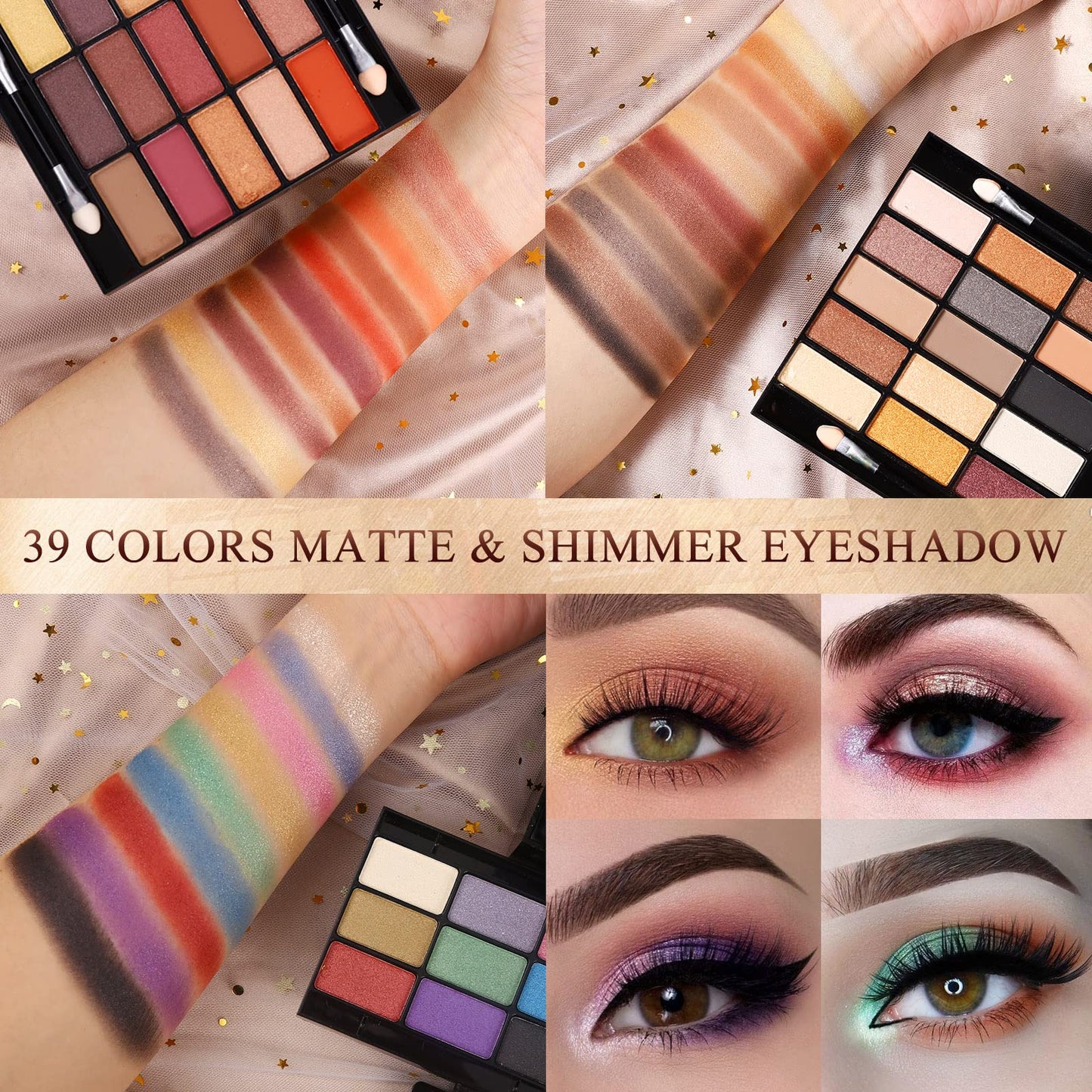 Professional Makeup Kit for Women Girls Full Kit with Mirror 58 Colors All in One Make up Gift Set Included Eyeshadow,Compact Powder,Blusher,Lipstick,Eyebrow Pencil,Gitter Gel,Eyeliner,Mascara (Y)