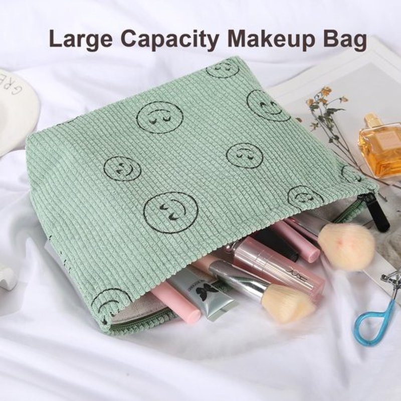 Wudimeitt Cosmetic bag Makeup bag Preppy Cute Corduroy Toiletry bag for women travel essentials (greengreen)