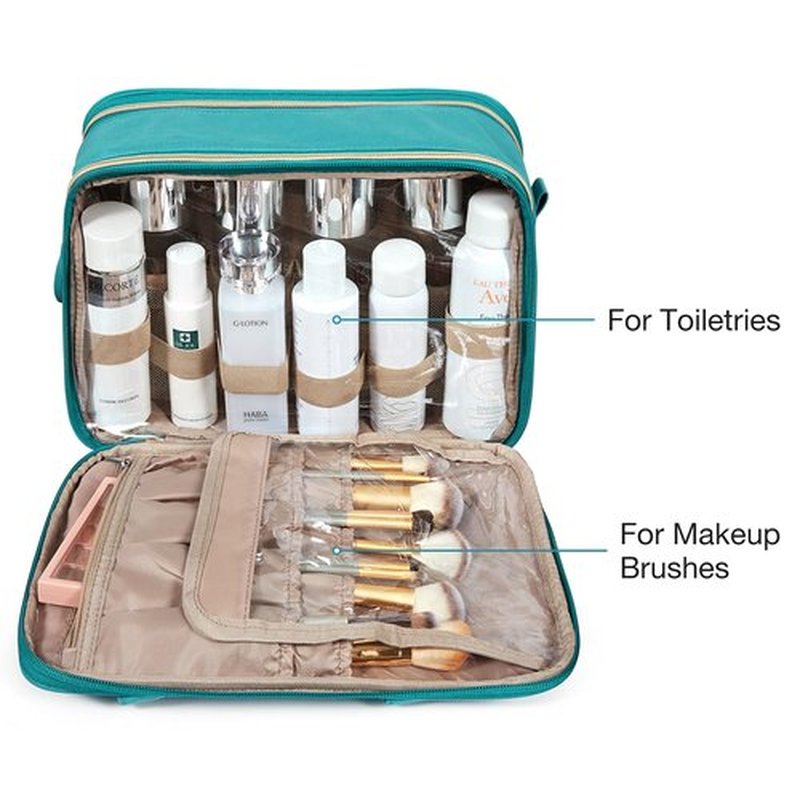 BAGSMART Large Toiletry Bag, Travel Makeup Organizer Water-resistant Makeup Cosmetic Bag Travel Bag for Accessories, Shampoo, Full Sized Container, Toiletries (Teal, Large)