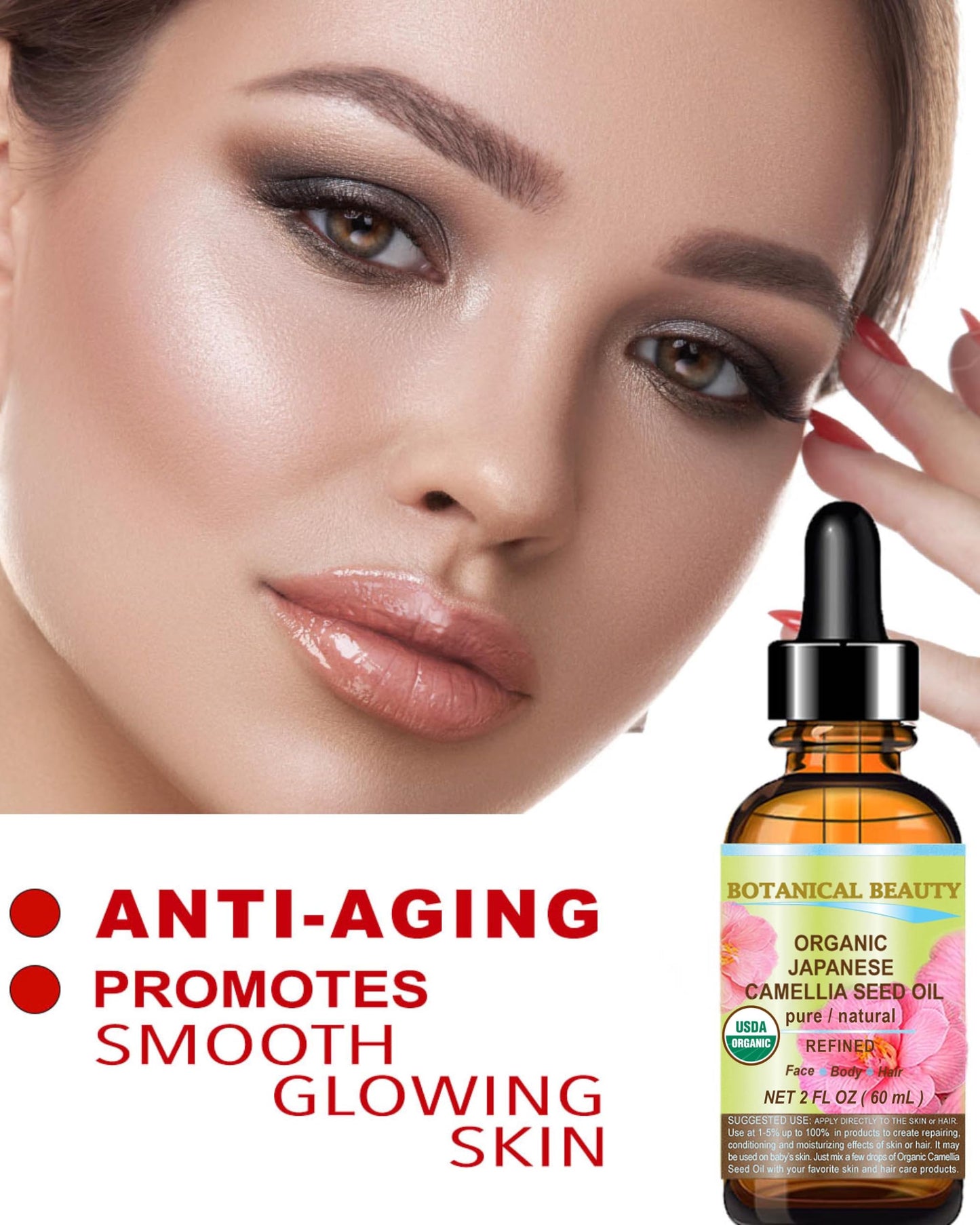 Botanical Beauty Japanese ORGANIC CAMELLIA Seed Oil. 100% Pure Natural Undiluted Refined Cold Pressed Carrier Oil to revitalize and rejuvenate the hair, skin and nails. 0.5 Fl. oz 15 ml